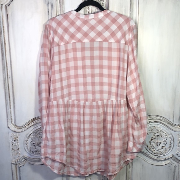 TORRID Dusty Pink and White Plaid Long Sleeve Babydoll Button Down Top Size 2 - Picture 7 of 10